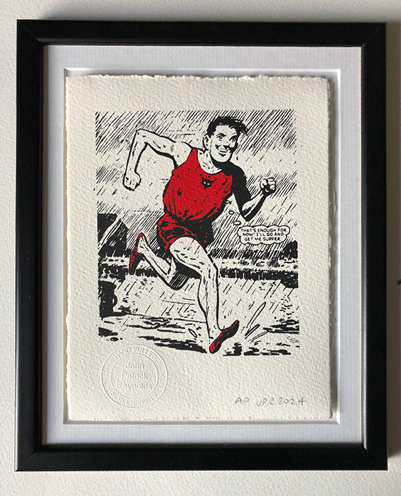 Alf Tupper (the runner's favourite and inspiration) trains in the rain (by the canal)
