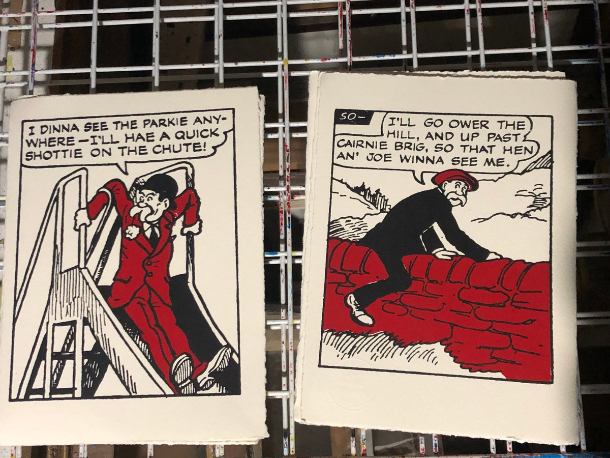 Two new prints starring Pa Broon - sliding and clambering about