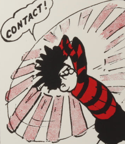 Dennis the Menace bats with gusto
