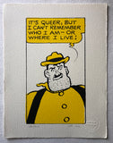 The Dandy's Desperate Dan wears a yellow shirt and hat and says: I can't remember who I am or where I live
