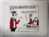 Teacher, in a red blazer, tells the Bash Street Kids that he will try to ram some geography into their brains. They ignore him