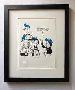 Danny in a blue cap tells the rest of the Bash Street Kids not to despair. But they look glum. From The Beano comic