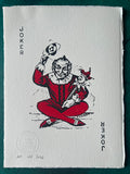 Antique playing card joker with joker mace