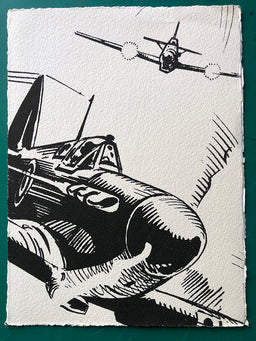 A Spitfire comes under attack by a Me109. One only