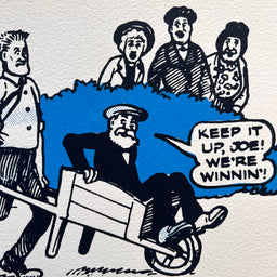 Joe Broon and Grandpa Broon win a wheelbarrow race