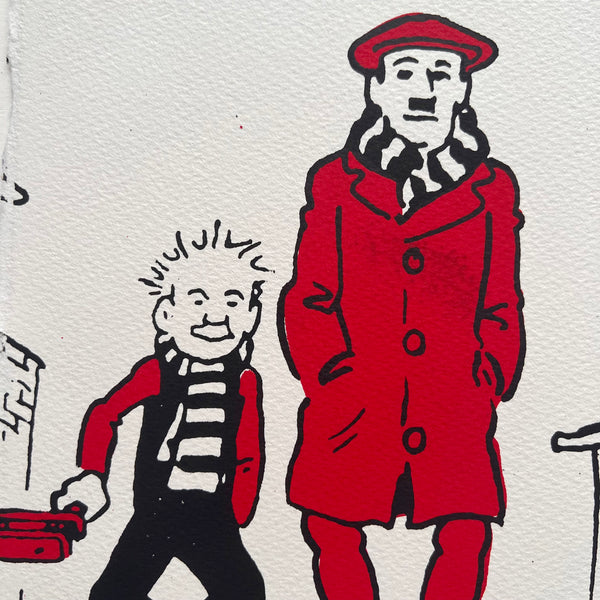 Oor Wullie and his da walk to the football