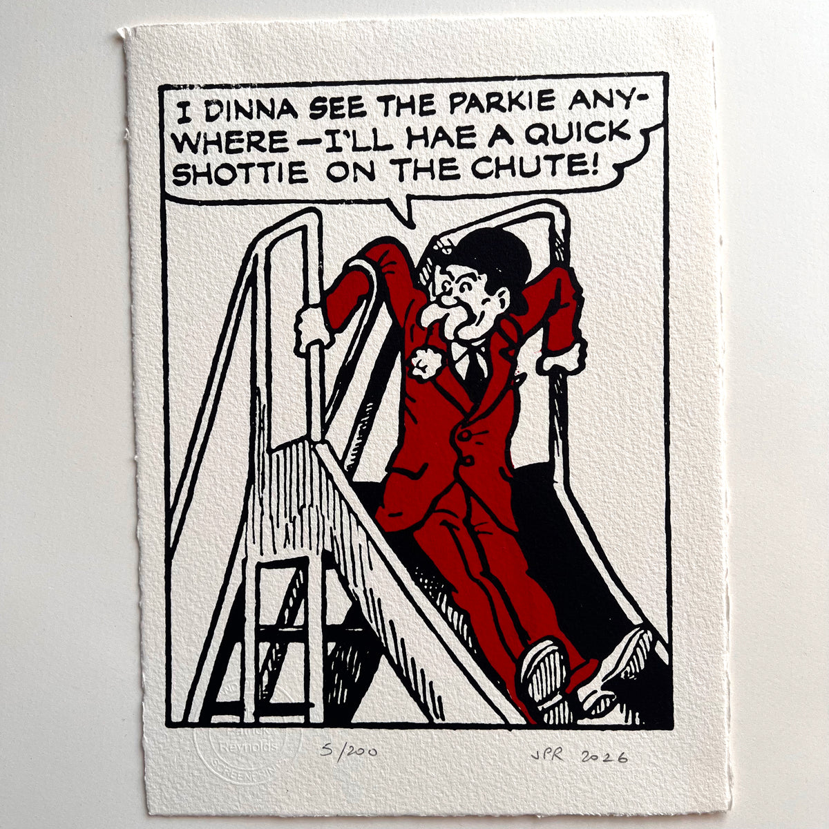 Pa Broon sneaks a go on the slide