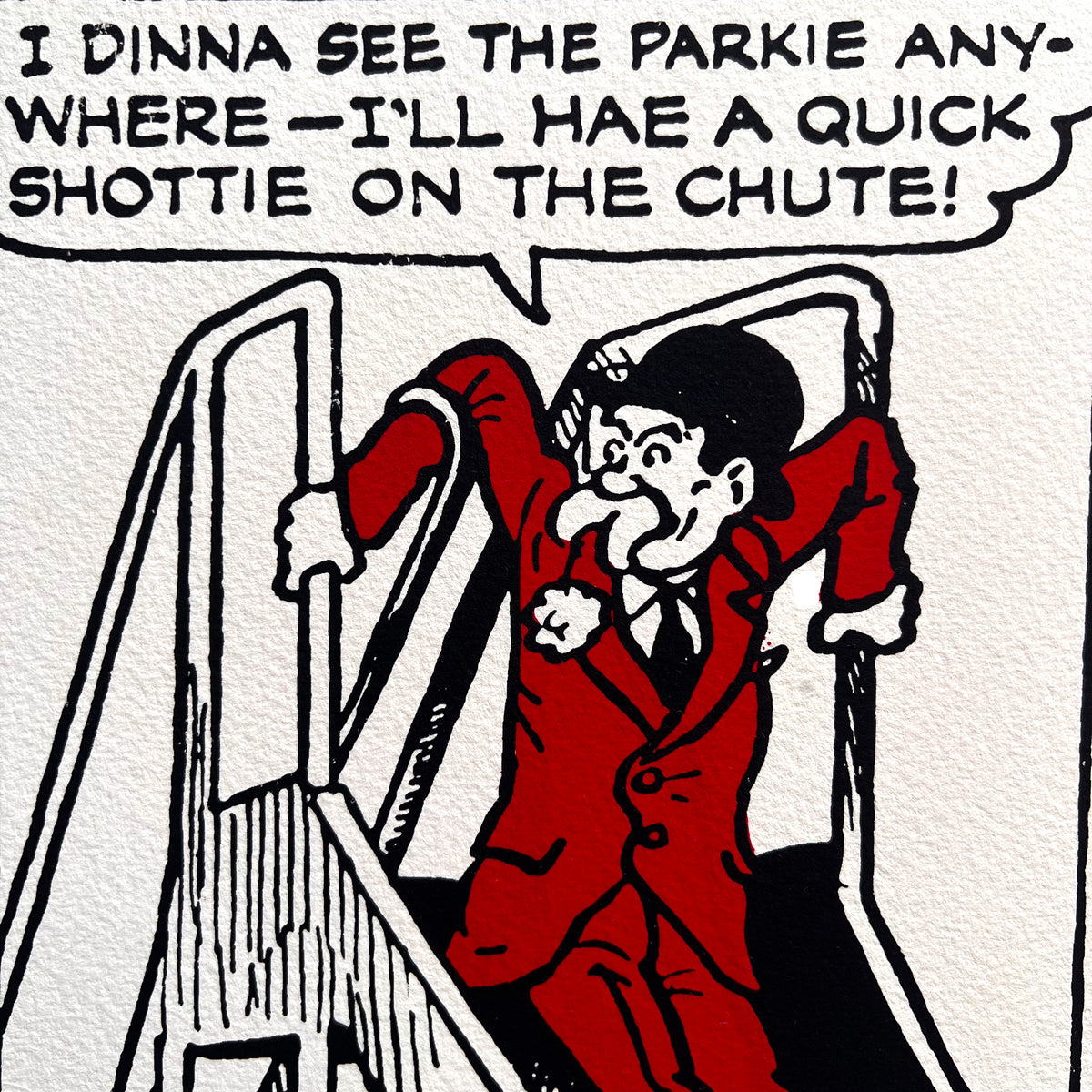 Pa Broon sneaks a go on the slide