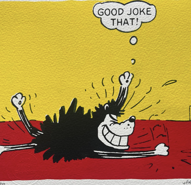 Gnasher rolls about laughing