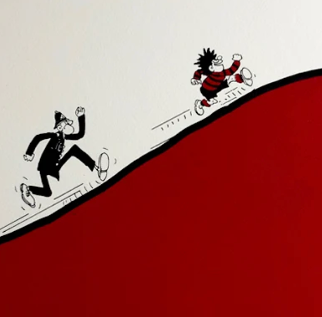 Dennis Chased By A Copper Up A Hill