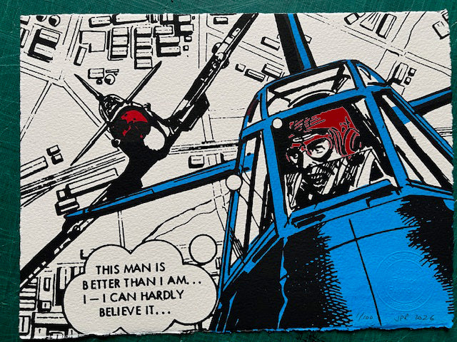The german pilot of a world war two messerschmidt 109 fighter plane is attacked by a spitfire behind him and despairs that the pilot is better than he is