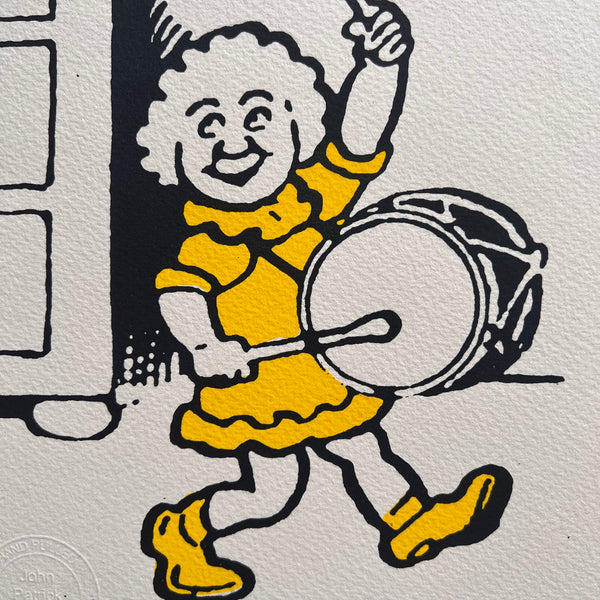 The Bairn beats her drum happily