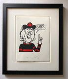 Minnie the Minx a red and black striped jersey and a Tam o' Shanter bonnet, with a red woolen ball on top. She says: It's wrong to go minxing, readers...